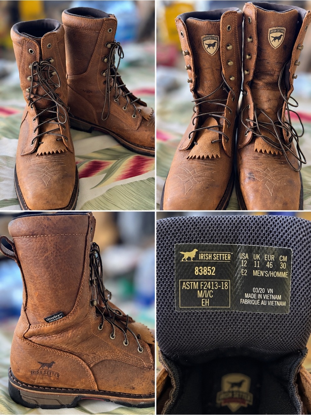 Irish Setter Brown Leather Lace-Up Work Boots.